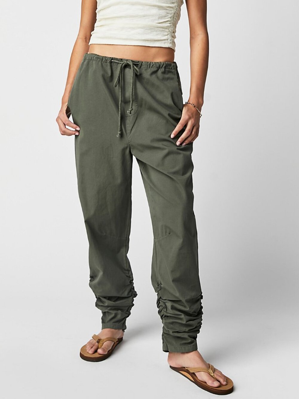 Free People Parachute Trousers Oversized Relaxed Fit Olive M RUNS BIG Like New